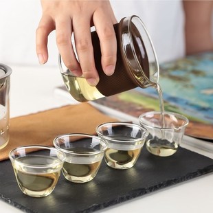 旅游耐高温玻璃茶具户外便携高端茶具快客杯 旅行功夫条纹茶具套装
