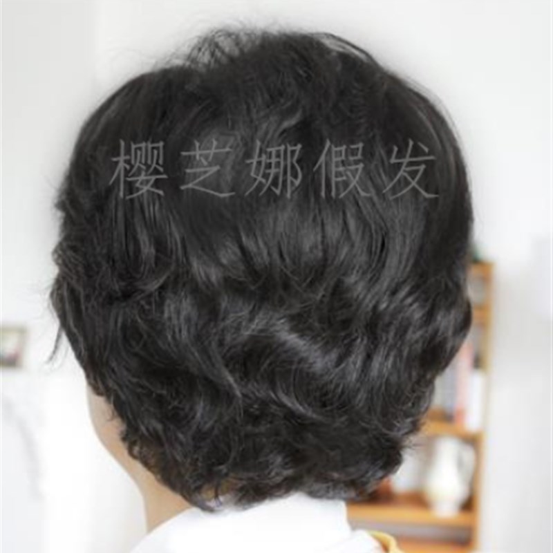 真人发丝中老年人真发假发女短发女式假发 短卷发化疗妈妈假发套