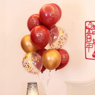 网红婚庆石榴红飘空气球 结婚卧室婚房布置用品 浪漫婚礼场景装 饰