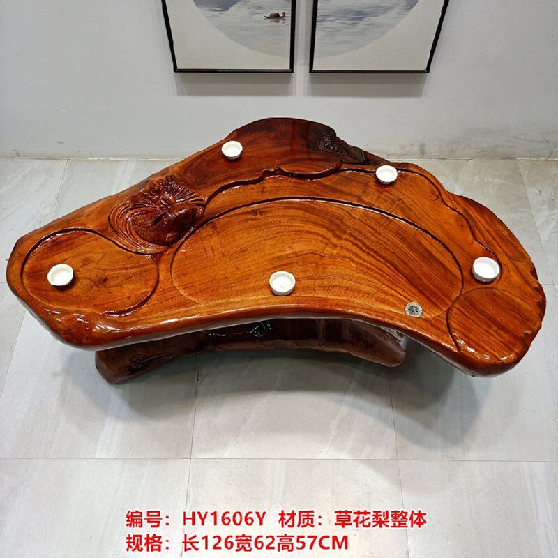 实木根雕茶台整体香樟木雕大型茶几阳台树桩头茶桌椅