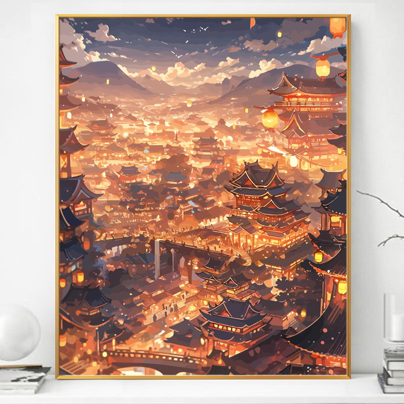 大唐盛世中画画油画填充填色手工手绘油彩画