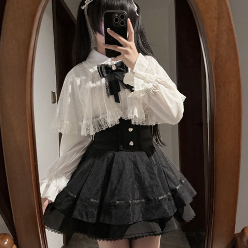 氛围元气失序法则蕾丝斗篷上衣蕾服裙日常轻lo裙子甜美可爱蕾系