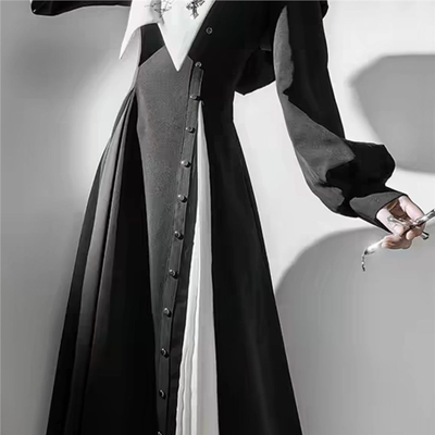 黑白修女暗黑哥特风lolita连衣裙洛丽塔日常万圣节服饰cos服套装