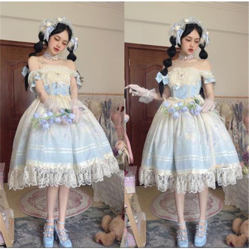 洛丽塔裙子原创设计Lolita芭蕾兔鱼骨jsk渐变印花优雅华丽背带裙