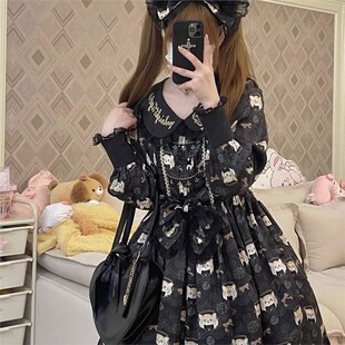 秋日虎虎/晚安了喵Lolita刺绣日常op春季长袖可爱连衣裙