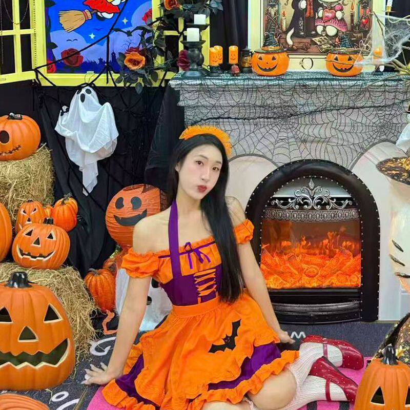 万圣节cos女仆服装短裙cosplay女巫蝙蝠服饰连衣裙洛丽塔穿搭