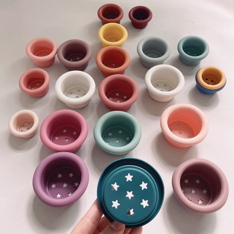 安全柔软硅胶宝宝儿童益智早教塔杯多色叠叠乐叠叠杯