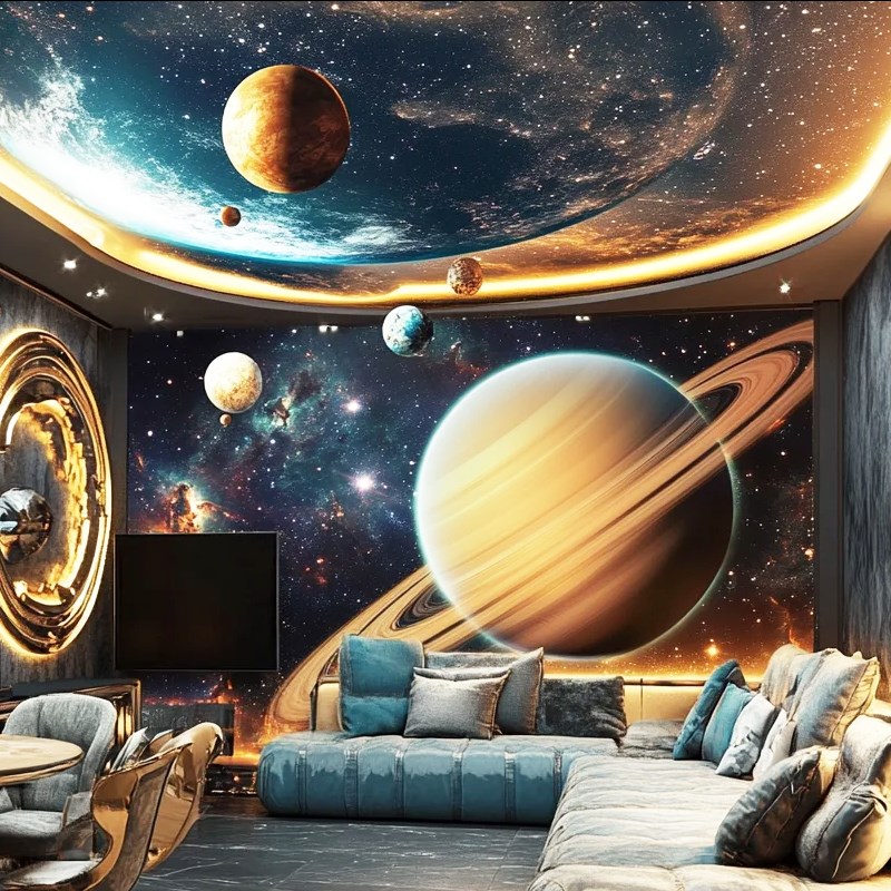 立体梦幻星空壁银河宇宙网咖电竞馆背景墙布星球酒店墙