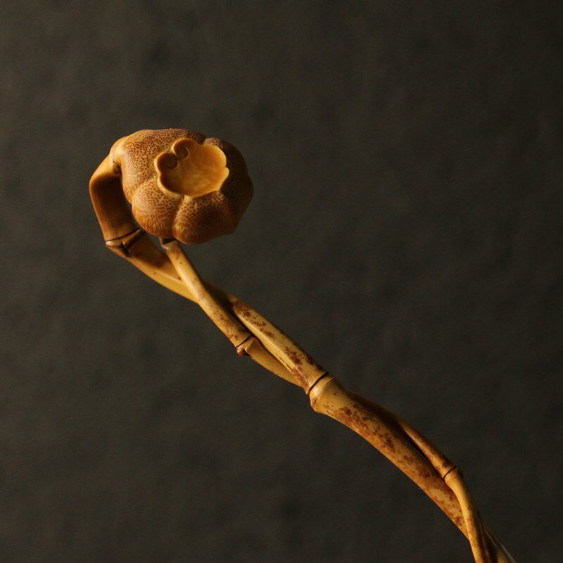 精品天然绕枝如意竹雕把玩事事如意异形老料