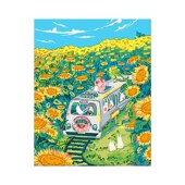 数字油画填充手绘手工填色画儿童涂色卡通丙烯油彩画 向日葵兔