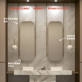 圆角方形镜悬空吊镜酒店会所浴室镜天板吊镜方形吊杆镜子梳妆镜