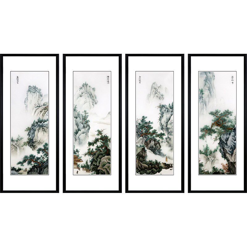 苏绣成品挂画山水风景纯手工新家居客厅走廊装饰画刺绣条屏