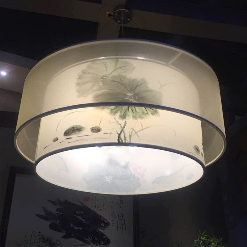 羊皮手绘荷灯圆形客厅书房卧室灯酒店灯具