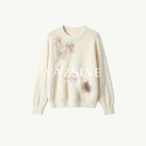 【VAZSLVE/全新奢品】羊毛拉毛立体花朵羊毛针织衫 MJZ7-ZH003