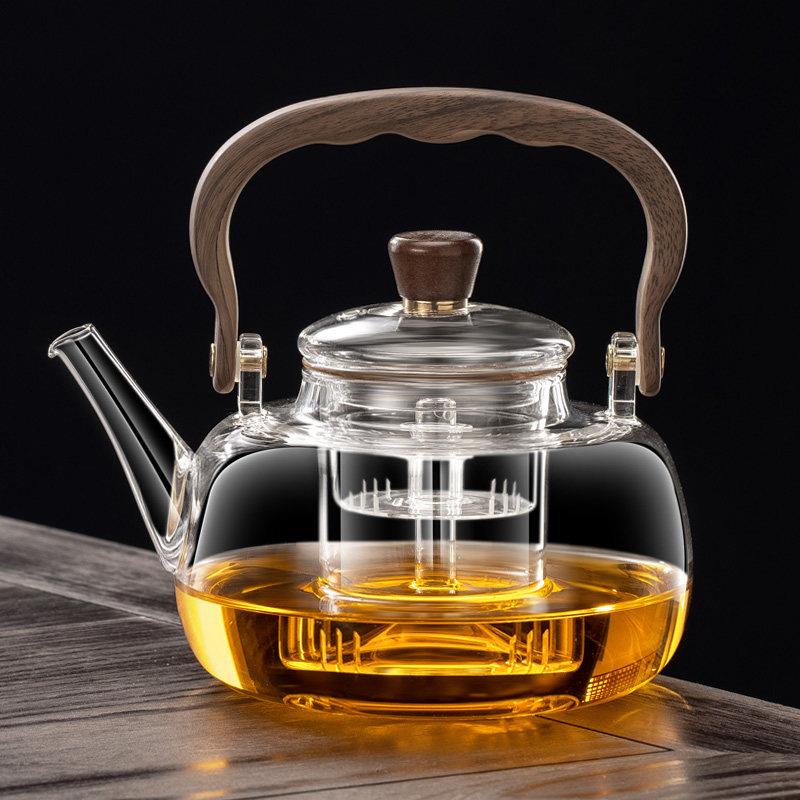 逸集耐高温加厚玻璃提梁壶煮茶壶黑晶炉煮茶器家用煮水泡茶专用壶
