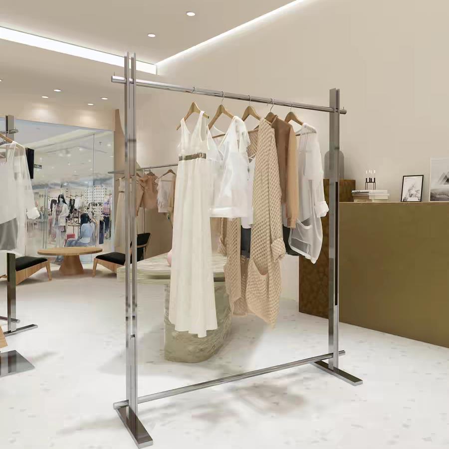 服装店不锈钢中岛架展示架落地式挂衣架女装上墙服装架简约陈列架
