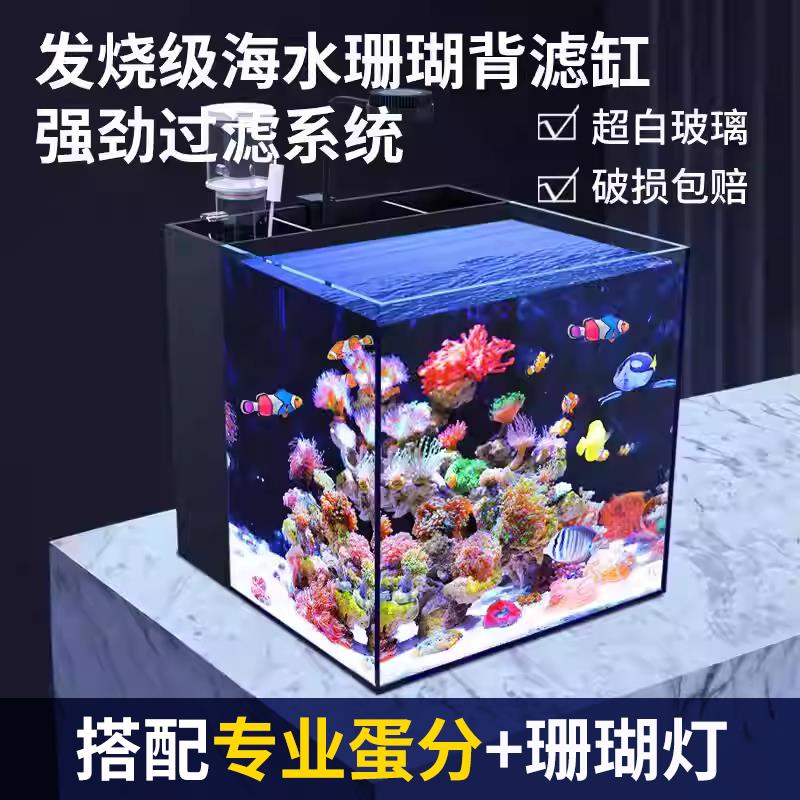 背滤海水缸珊瑚缸新手中小型客厅桌面方缸超白鱼缸免换水懒人造景