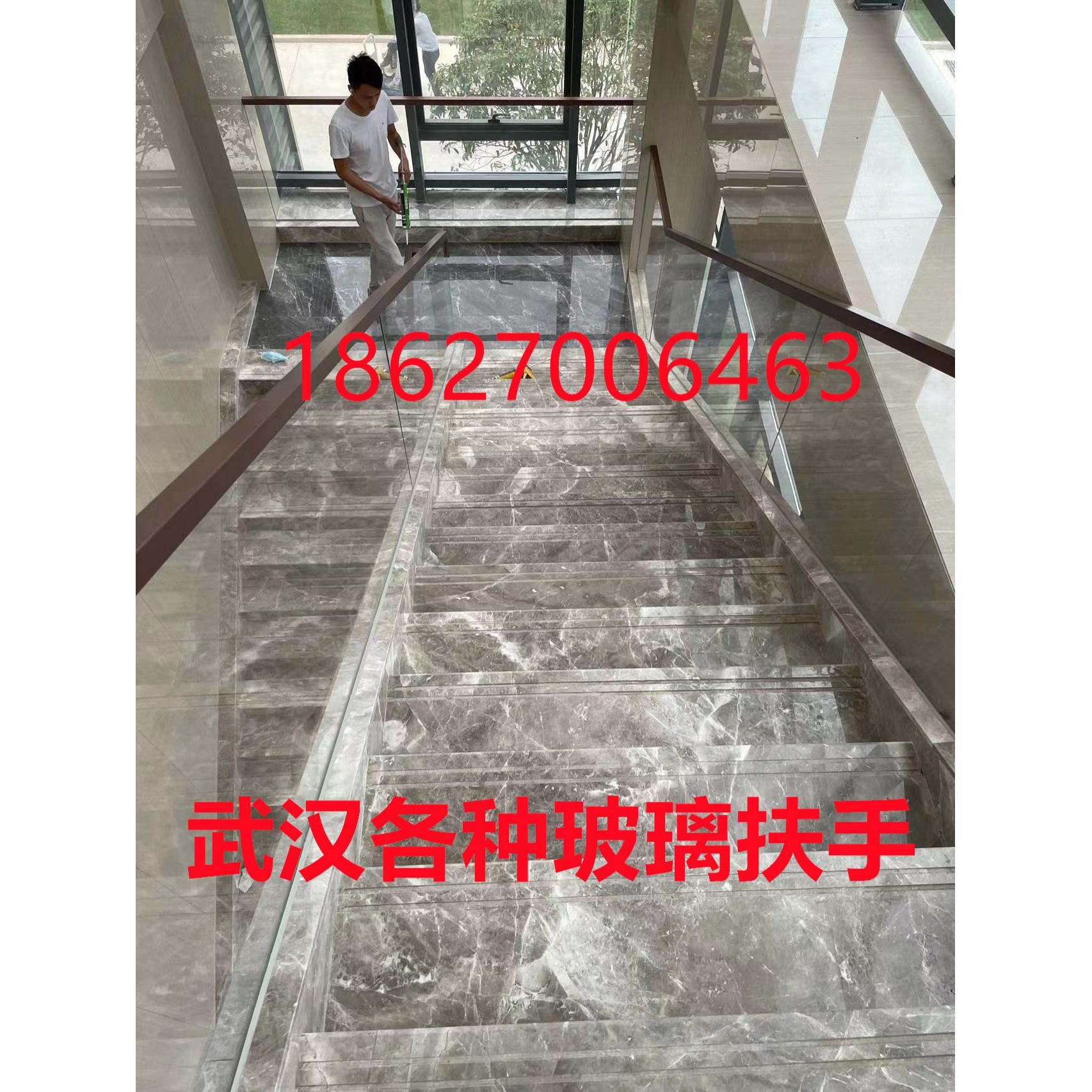 武汉楼梯定制钢化玻璃护栏扶手扶梯踏步做大理石岩板灰玻茶玻