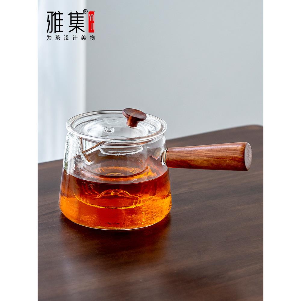 雅集茶具锤纹侧把壶手工耐热玻璃茶壶煮茶泡茶壶耐高温泡茶器茶具
