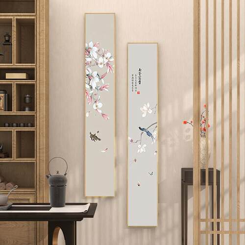 中式正对门花鸟喜鹊玄关喜上枝头梅花装饰画入户门厅走廊过道挂画