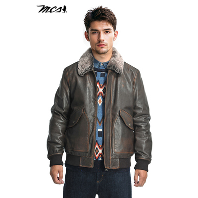 MCS绵羊皮毛领G-1飞行员羽绒皮衣