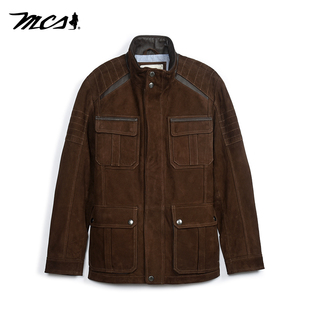 休闲复古做旧立领四袋羊皮革真皮皮衣 美式 MCS男装 源自万宝路秋季