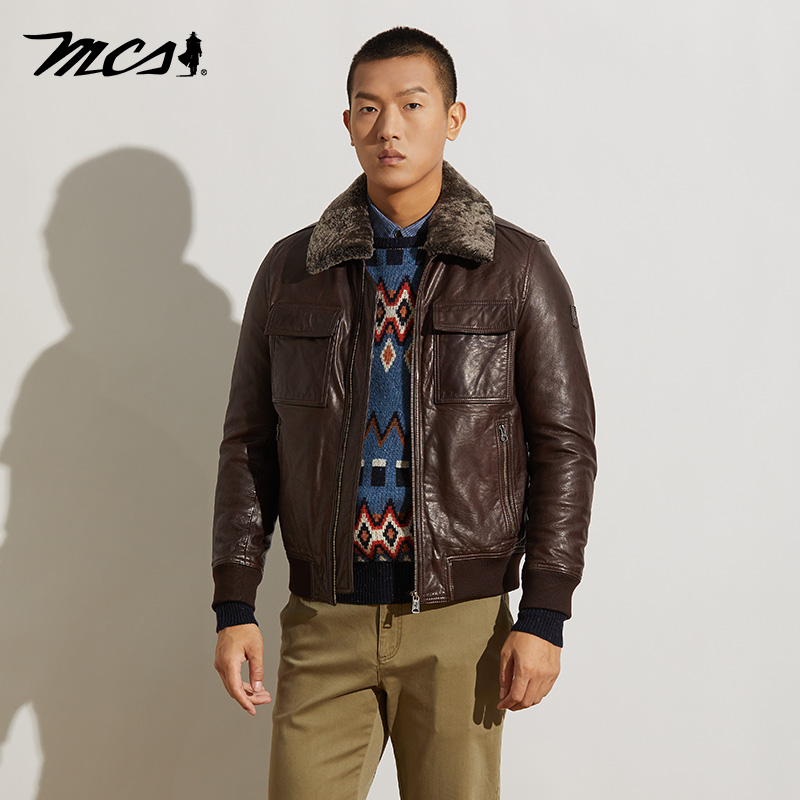 MCS鸭绒保暖羽绒服羊皮皮衣夹克