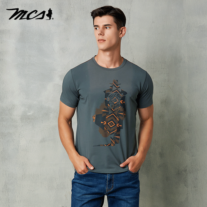MCS夏季休闲圆领前胸印花短袖T恤