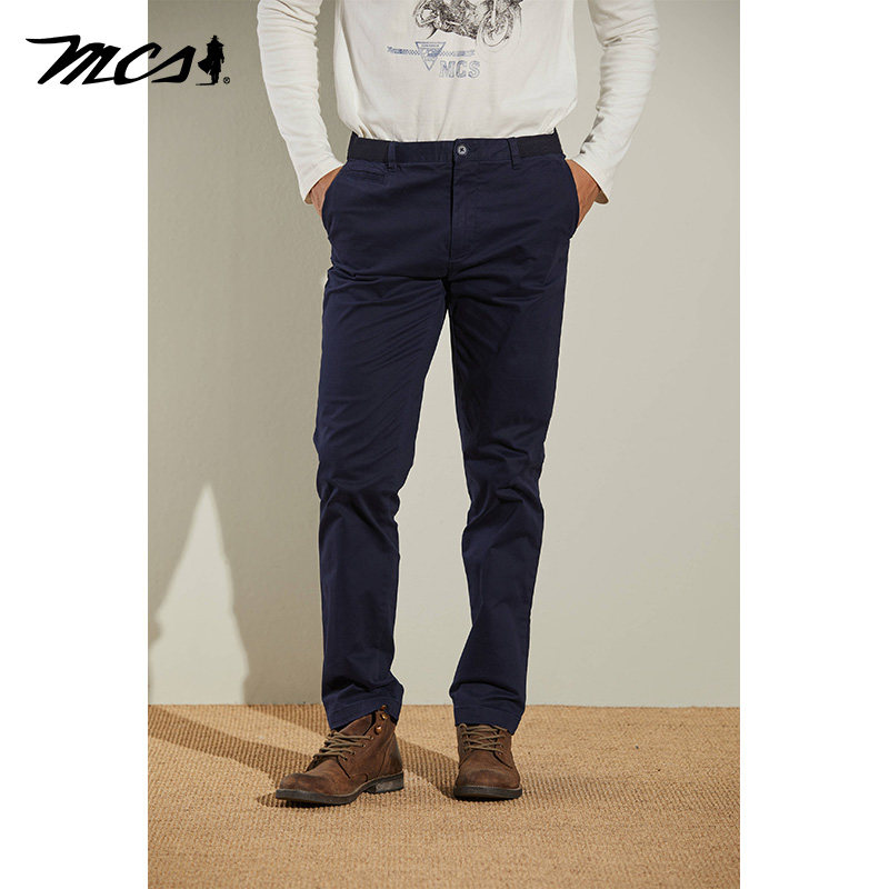 MCS男装源自万宝路男士修身版净色长裤松紧腰头斜插袋休闲裤
