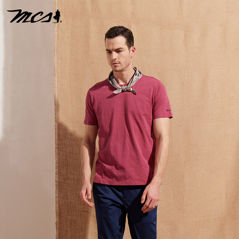 MCS修身罗纹圆领基本款短袖棉T恤