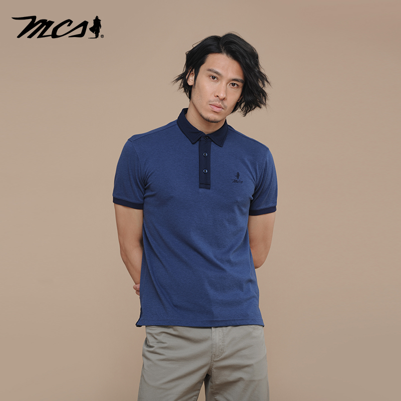 MCS翻领车花修身弹力短袖POLO衫