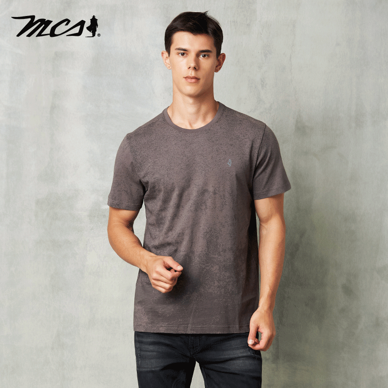MCS合身圆领全件印花短袖纯棉T恤