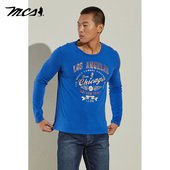 MCS男装 复古印花圆领上衣 T恤美式 源自万宝路春秋款 纯棉透气长袖