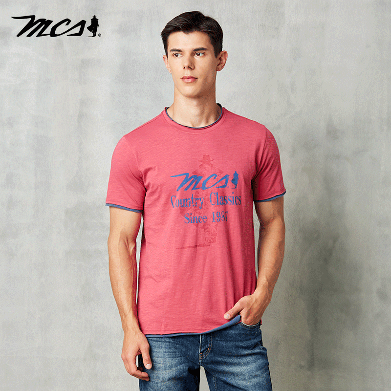 MCS纯棉复古休闲圆领短袖T恤男