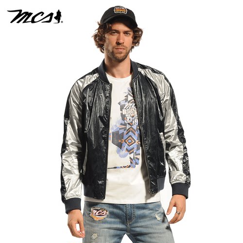 mcs锦纶合身休闲立领单外套男士