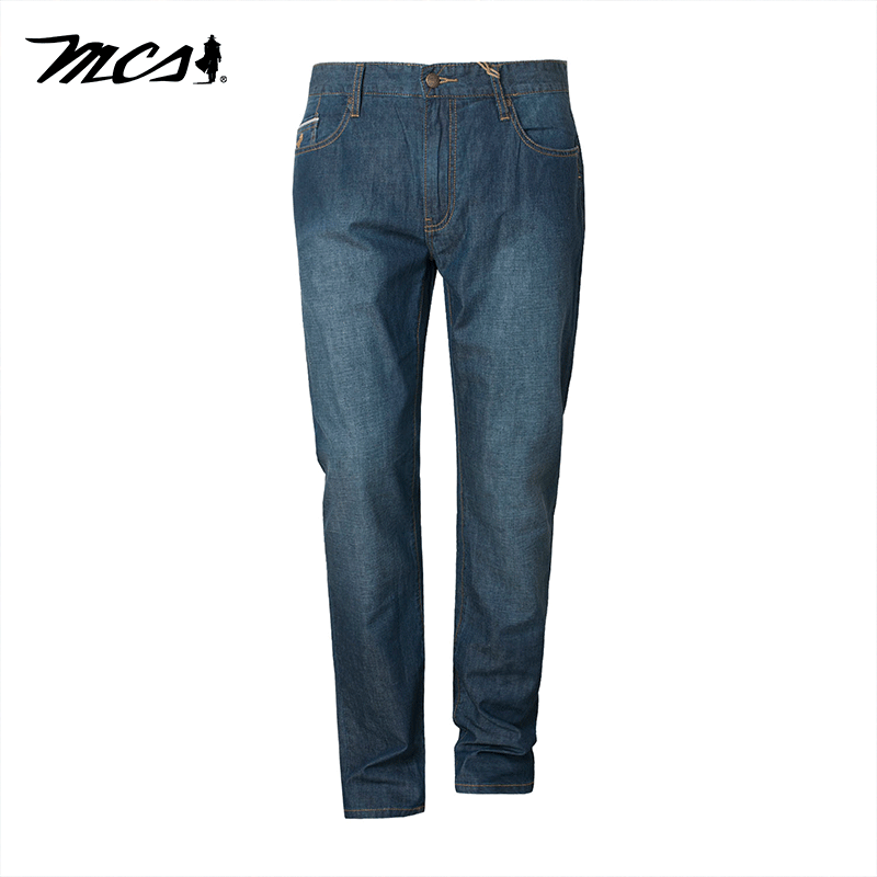 MCS男装源自万宝路春夏男款美式复古水洗棉麻透气牛仔裤