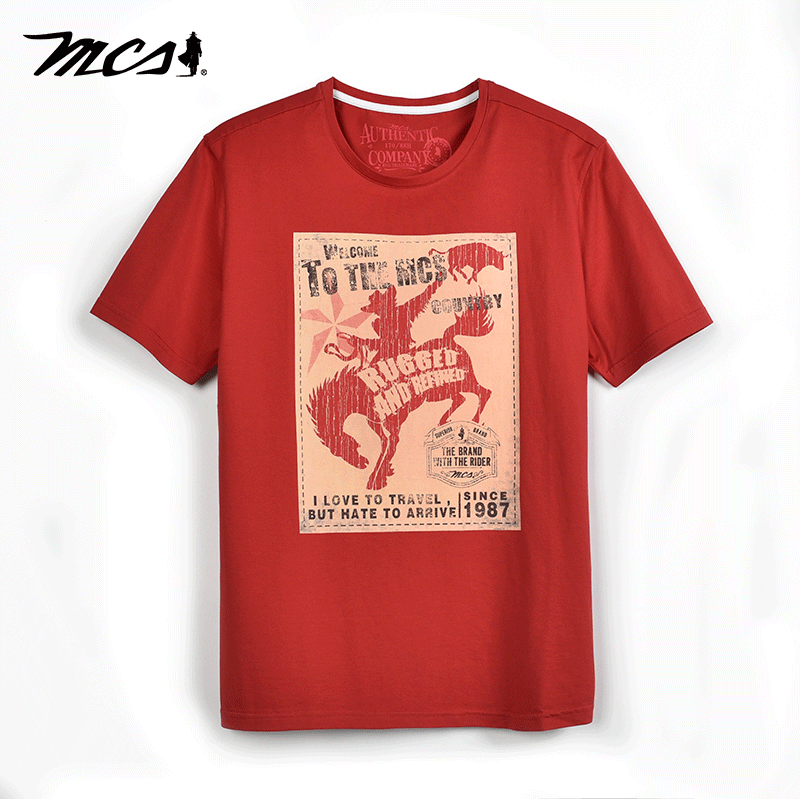 MCS男士合身原身布圆领印花短袖T
