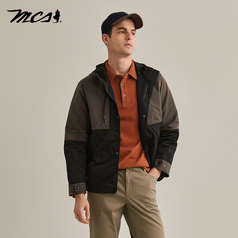 MCS连帽撞色简约休闲夹克外套男