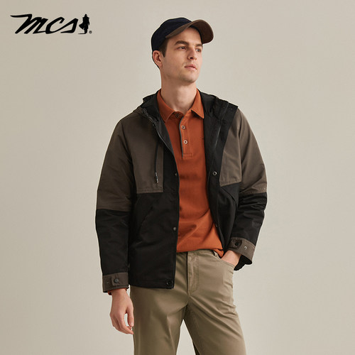 MCS连帽撞色简约休闲夹克外套男