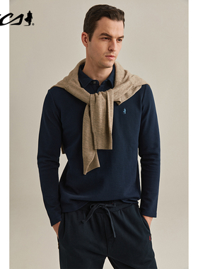 MCS男装源自万宝路春秋款混纺翻领长袖T恤美式休闲纯色长袖POLO衫