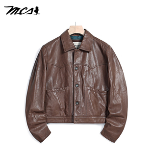 真皮皮衣夹克外套女士 绵羊皮革翻领短款 MCS源自万宝路秋季 新款