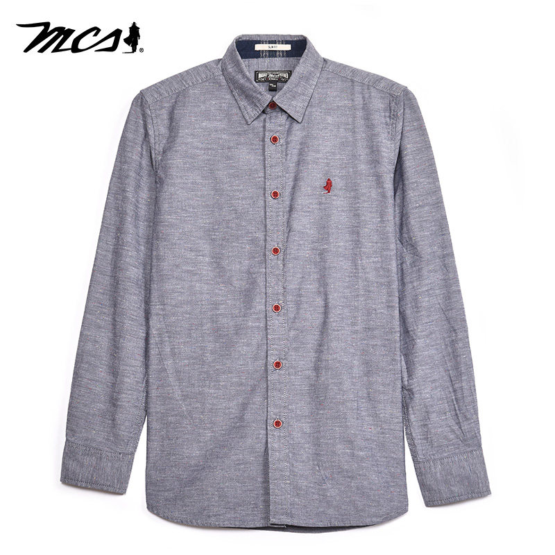 MCS纯棉净色简约休闲长袖衬衫男