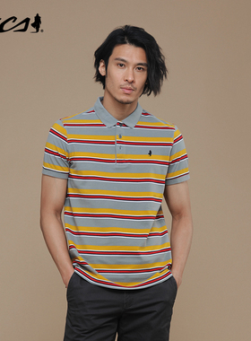 MCS男装源自万宝路夏季纯棉多色条纹男士翻领短袖休闲商务POLO衫