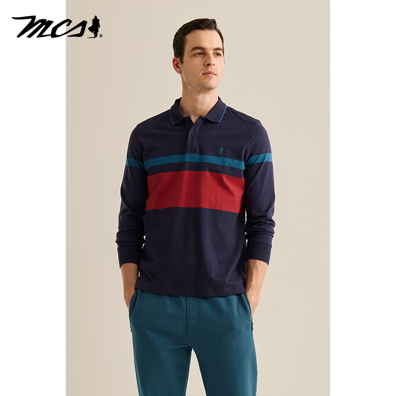 MCS男装纯棉亲肤商务长袖POLO衫