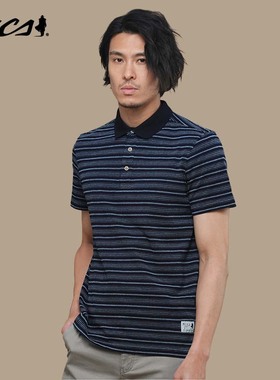 MCS男装源自万宝路细条纹翻领短袖T恤男士夏经典商务休闲polo衫男
