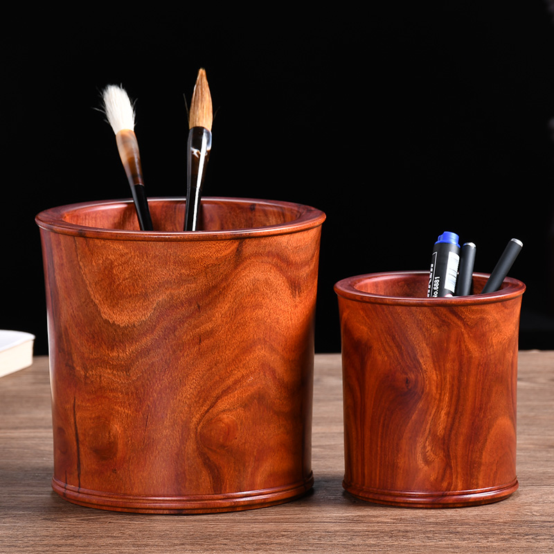 红木笔筒赞比亚血檀办公桌收纳非洲小叶紫檀大容量笔插大小号礼品