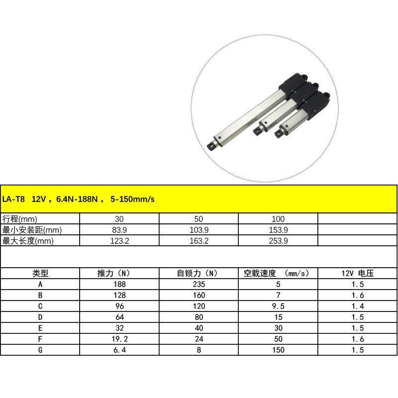 12V5毫1152米每秒21mm64N微型电动迷你推杆油烟机升降电动杆