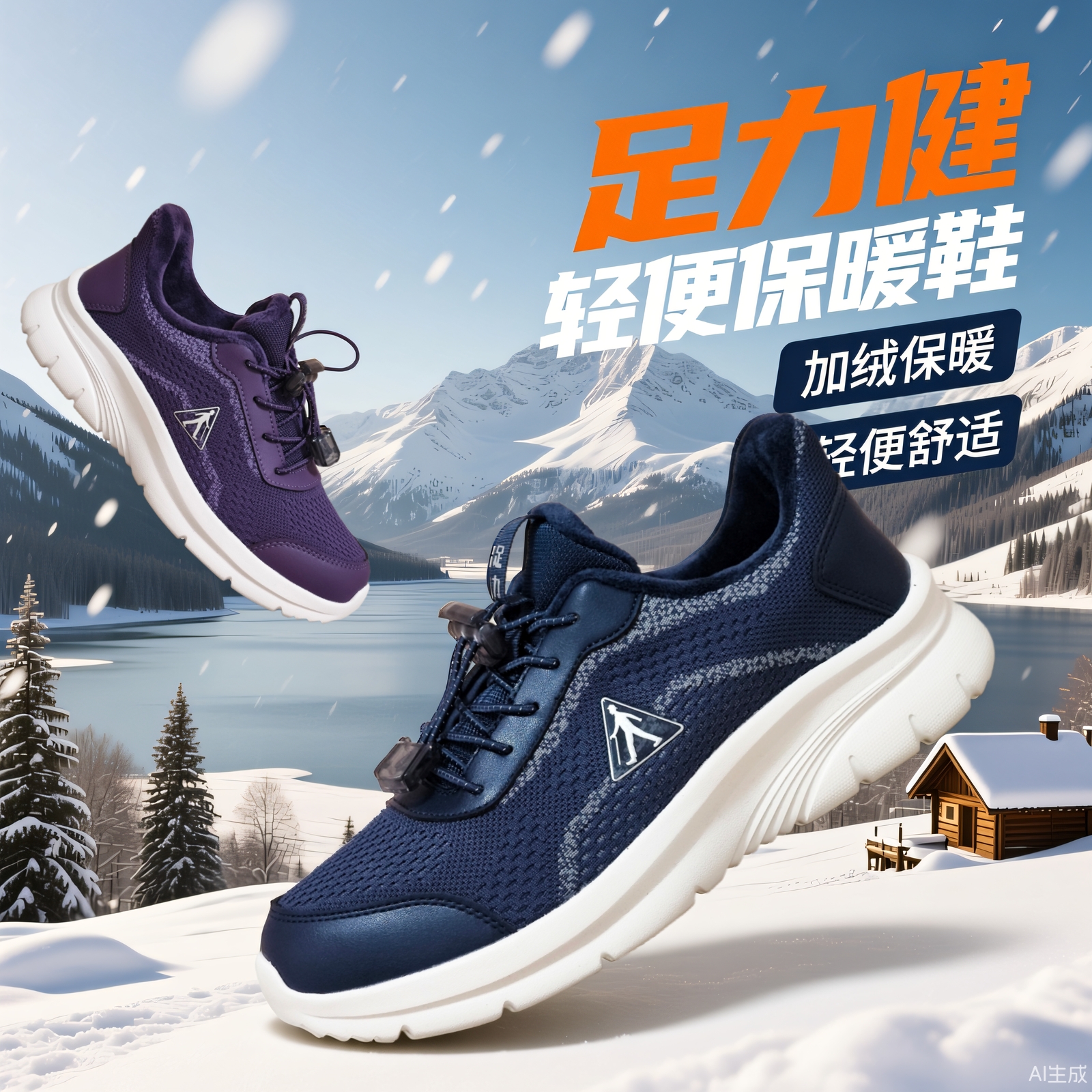 足力健老人鞋2025新款冬季加绒保暖棉鞋轻便防滑中老年棉鞋