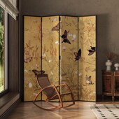 东方美学新古典屏风房间玄关入户茶室卧室床头折屏蝴蝶画
