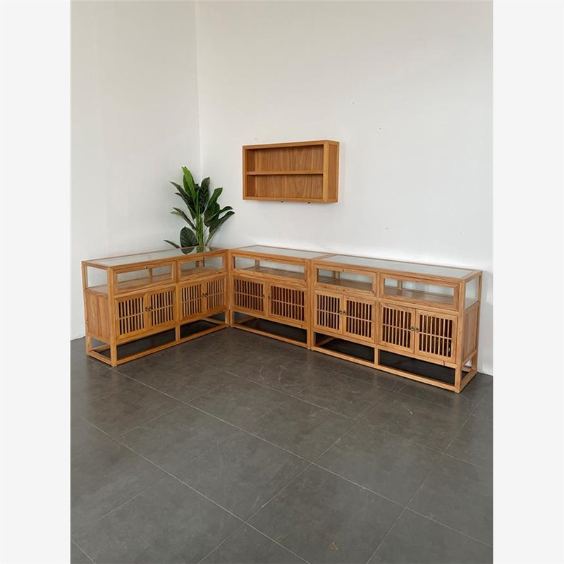 新珠宝展柜实木柜台古玩玉器首饰柜台免漆老榆木展示柜